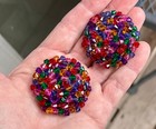 Vintage large ROCKABILLY colorful bicone beaded wired cluster earrings RUNWAY — photo 3