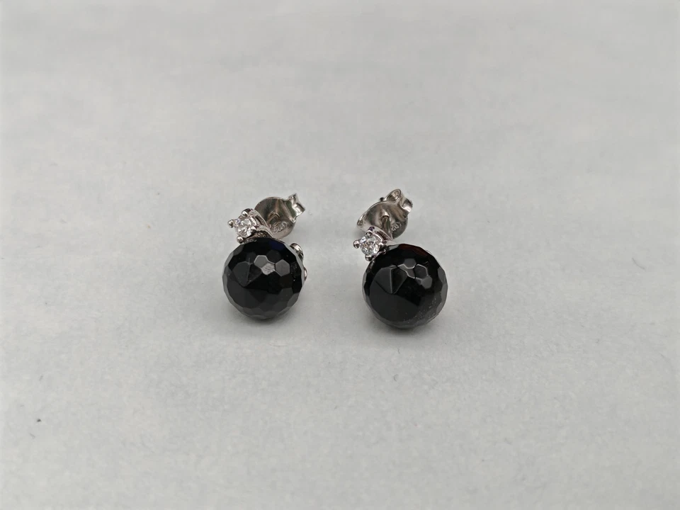 Orecchini donna pallino lobo nero vera agata argento 925 fatto in Italia - Immagine 3 di 4