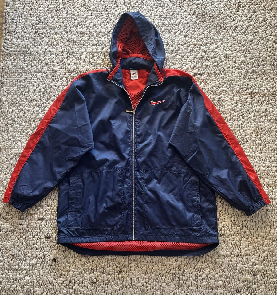Nike Windbreaker Vintage 90s Retro Jacke Blau Rot Oversize Gr. XL Swoosh - Bild 3 von 4