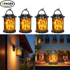 4x LED Flickering Flame Solar Hanging Lights Lantern Outdoor Garden Pathway Lamp