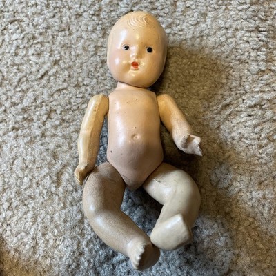 vtg HARD Composition BABY DOLL 7 '' T Jointed Arms & Legs Painted Face