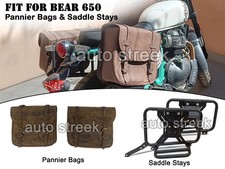 For Royal Enfield "BEAR 650" Genuine Leather Pannier Bags With Saddle Stays D8