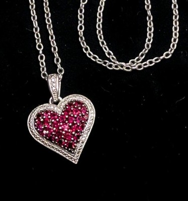 Sterling Silber 925 roter Rubin Edelstein Liebe Herz Anhänger Kette Halskette 18,5'' 