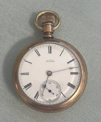 Antique A. W. Co. Waltham Gold Tone Open Face Pocket Watch #1017992