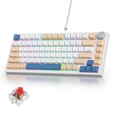 75% Mechanical Creamy Keyboard with Volumn Knob, Gasket Hot Swappable RGB Gam...