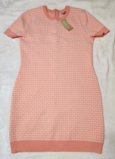 Michael Kors MK Logo Knit Dress Short Sleeve Bodycon Women’s Size L Creamsicle