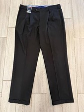 NWT ROUNDTREE  YORKE BLACK PANTS PLEATS CUFFS TRAVELSMART SZ 40 X 32