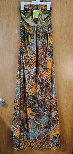 Deja Vu Maxi Dress Sz M Halter Boho Tribal Summer Beach Coastal Vacation