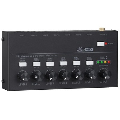 Audio Recording Mixer, 6-Channel Stereo Line Mixer for Sub-Mixing, Microphone...