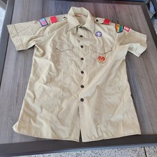 Boy Scouts of America BSA Men's Shirt Tan Large Short Sleeve Pacific Skyline