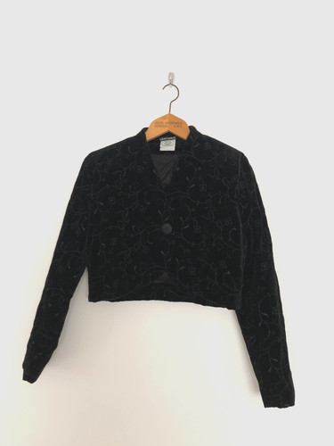 Laura Ashley, Vintage Laura Ashley Bolero Jacke Velvet Feel Made in GB Größe 12 schwarz