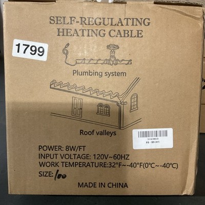 Self-Regulating Heating Cable Gutter House Plumbing 100ft 120V 8W/ft Roof Valley
