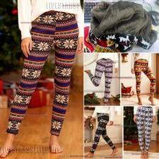Christmas Leggings Womens Thick Thermal Underwear Pants Winter Warm Fleece Lined