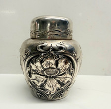 SHIEBLER SOLID STERLING ART NOUVEAU TEA CADDY FLORITO