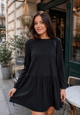 H&M Divided Black 100% Cotton Tiered Mini Dress Tunic Size M
