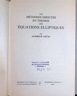 Les methodes directes en theorie des equation elliptiques. Necas, Jindri 2217968