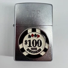 Zippo Chrome Finish Lighter $100 Poker Chip "LEE" Engraved in Box