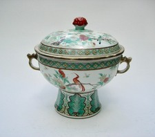 OLD CHINESE FAMILLE ROSE BOWL & COVER, 3PC SET, 19TH TO EARLY 20THC