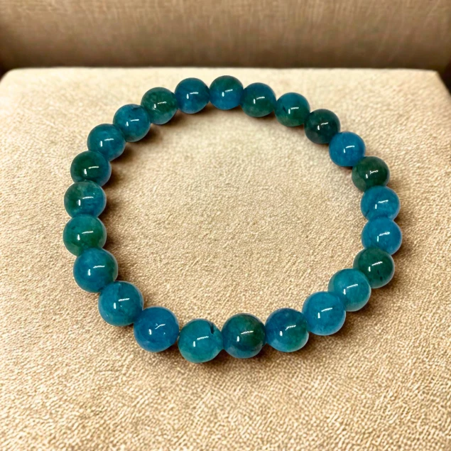 Blue Apatite Stone Bracelet 8MM | Handmade Crystal Healing Jewelry for Women - Image 4 of 4
