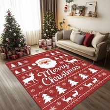 5x7 Christmas Rug Red - Machine Washable Christmas Tree Rug Xmas Door Mat Non...