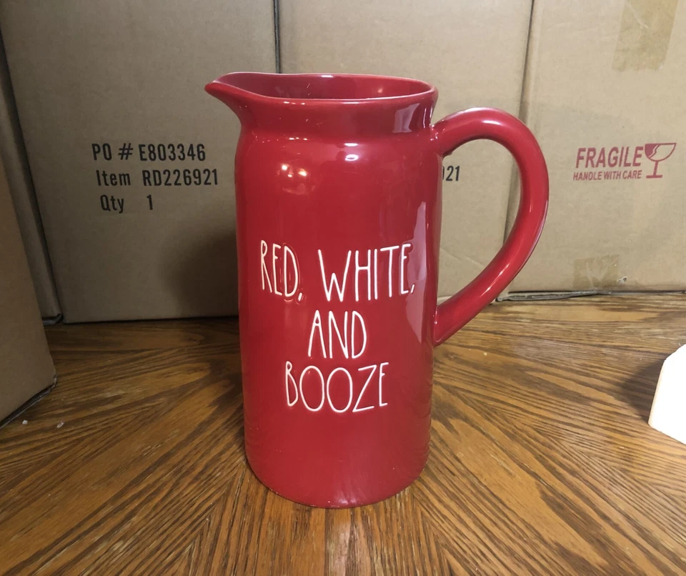 Rae Dunn Summer Red White & Booze Pitcher Glazed Ceramic Jug 42 oz by Magenta - Image 3 of 4