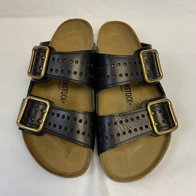 Birkenstock New w/ Box Arizona Bold Gap Black Leather Narrow Width 