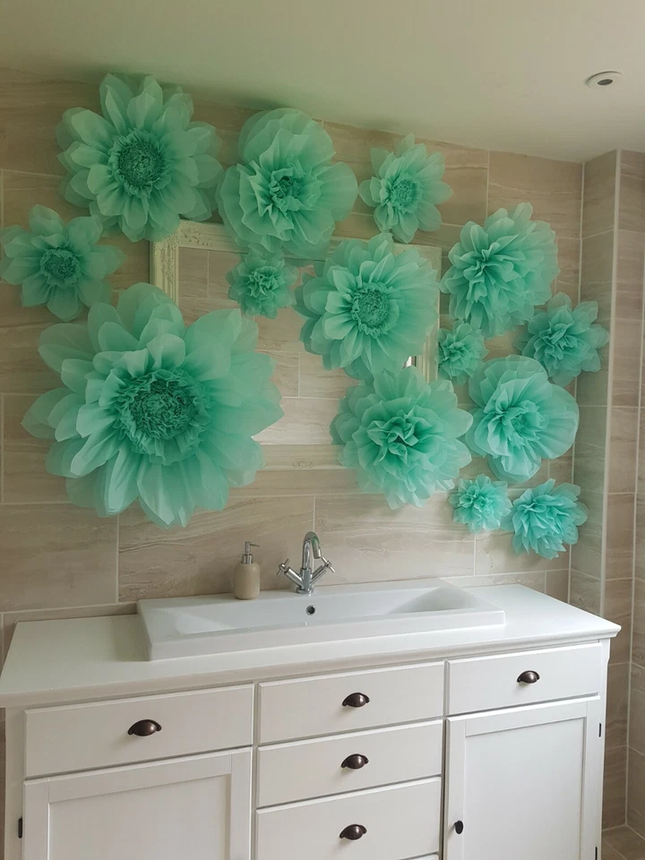 Christening wedding pom pom paper flower wall tissue venue decorations birthday  - Image 3 of 4