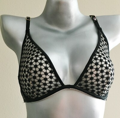 Victorias Secret Luxe Lingerie Black Unlined Starburst Plunge Bra 32DDD Nwt