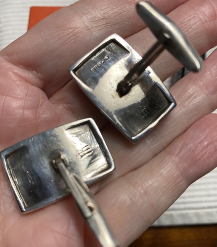 Retired James Avery Sterling Silver Tree Bark Textured Ichthus Fish Cufflinks - Bild 3 von 7