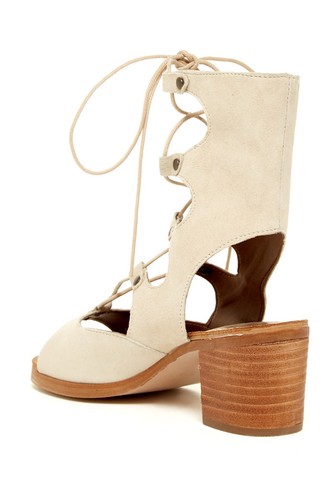 Matisse Expo Suede Lace Up Bootie Sandals Beige Size 8 Chunky Stacked Block Heel - Picture 5 of 12