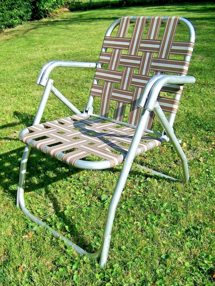 Vintage MCM Aluminum Webbed Double Barrel Folding Lawn Chair eBay