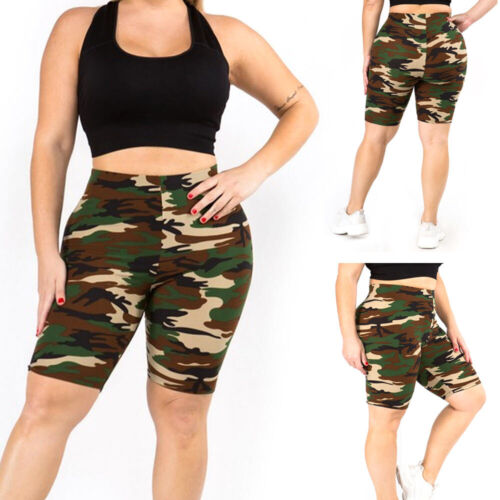 Plus Size Camo Biker Shorts Wide Waistband Bike Yoga Leggings Short Activewear