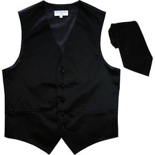 New Men's Formal Tuxedo Vest Waistcoat Necktie solid Black wedding prom 5XL 6XL