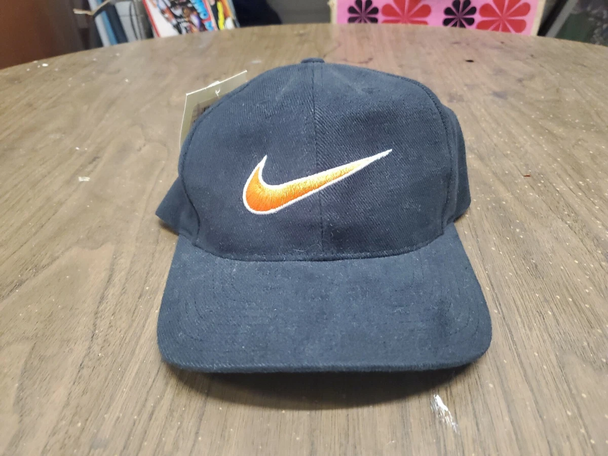 Vintage Nike Orange Swoosh Blue 90s Snapback Hat rare Nike logo