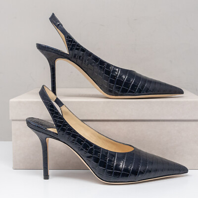 Jimmy Choo Ivy 85, Size 36.5 (6.5 US) Navy Crocodile Print Leather