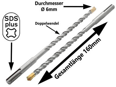 5 x SDS-PLUS Hammerbohrer Betonbohrer Ø 6 x 160 mm Quadro Stein Maurwerk Bohrer