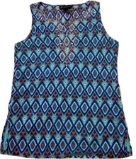 INC International Concepts Womens Blue Sheer Sleeveless Blouse Top Large EUC