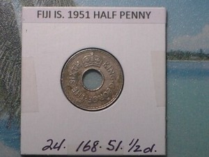 FIJI ISLANDS 1951 HALFPENNY - COLONIAL ERA - PREDECIMAL COIN. Copper/Nickel.