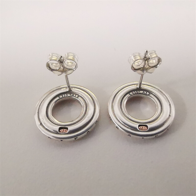 Logo & Pavé Stud Earrings Pandora Signature Two tone