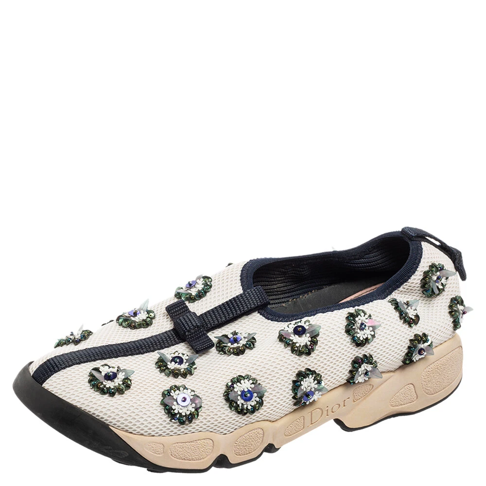 Baskets à enfiler fusion maille embellie Dior à paillettes blanches/noires taille 36,5