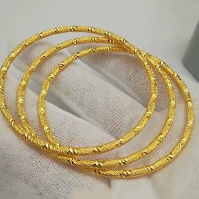 3PcSet 18k Yellow Gold Filled Over Silver 2.25 Small Stacking Bangles D985B