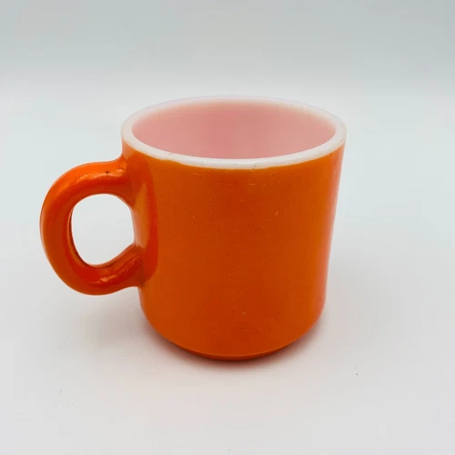 Vintage Retro Hazel Atlas Orange Peel Texture Painted Milk Glass Mug