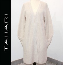 Tahari Ultra Soft Ribbed 2-Ply Cashmere Open Cardigan 35" Long in Cream sz M