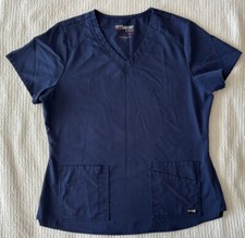 BARCO Womens Large Grey's Anatomy Stretch Fitted Scrub Top Navy Blue L EUC