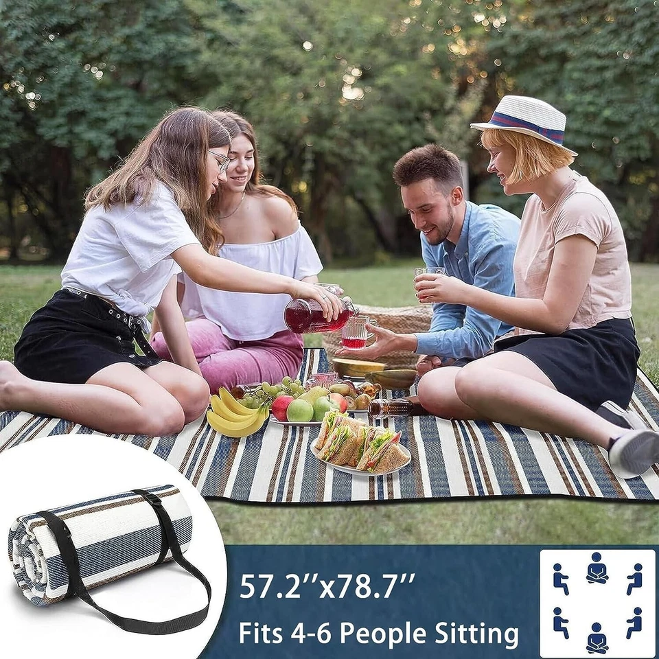 Mantas de Picnic Impermeables Plegables, 59’’x78.7’’ Extra Grandes Picnic Doble Capa Foto 3 de 4
