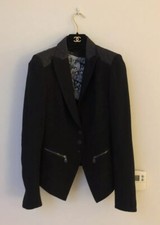 Elegant Marc Cain Black Quilted German Designer Equestrian Blazer, Uk8 Rrp £309