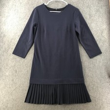 Ann Taylor Womens Long Sleeve Pleated Hem Blue Premium Fabric Day Dress Size 4