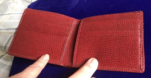 Vtg Laurige Textured Dk Red Leather Bifold ID Credit Card Coin Holder Wallet A56 - Picture 6 of 6