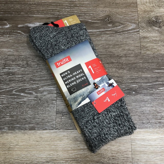 "NEW" TRU FIT Long Crew Gray UltraHeavy Merino Wool Socks Men's Size