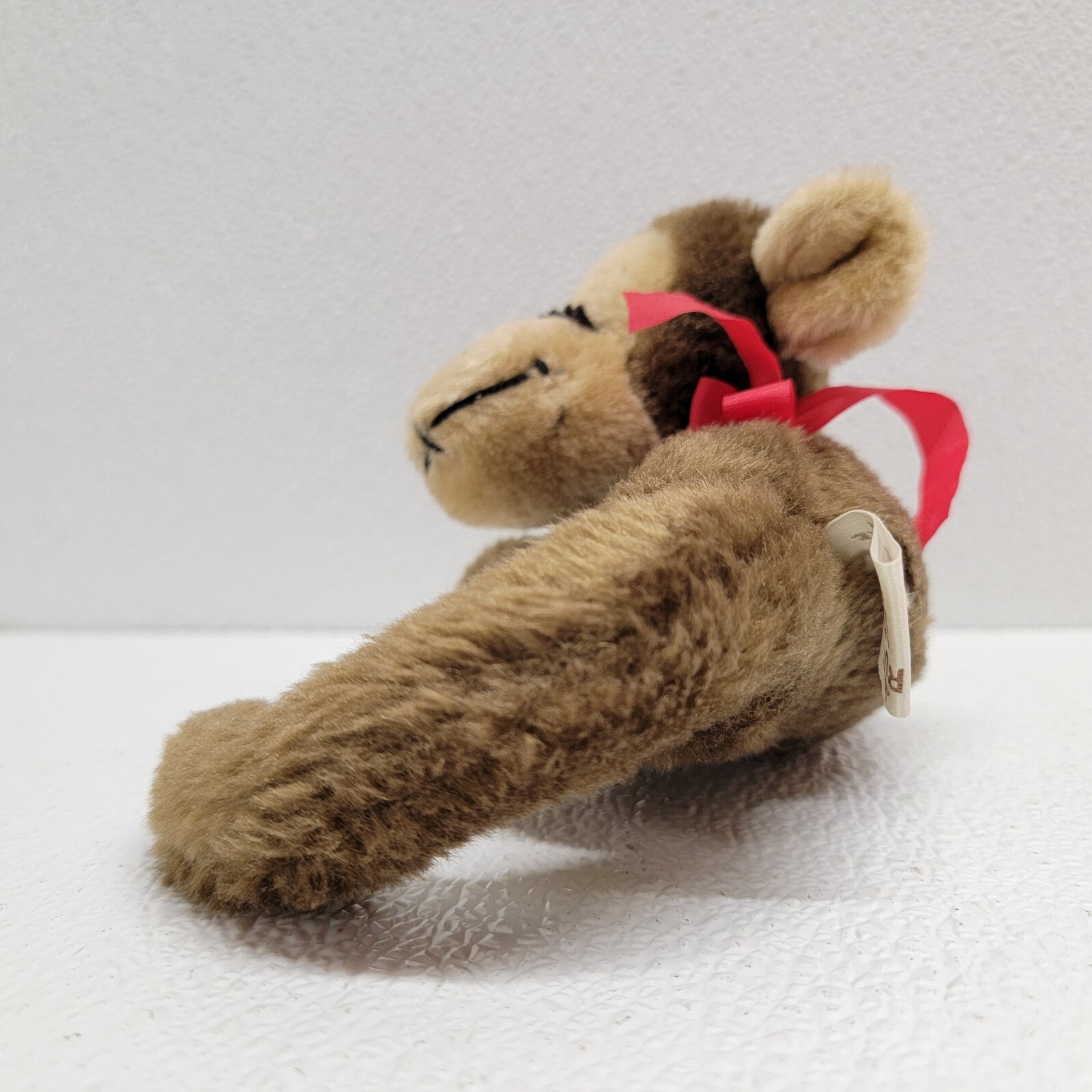 Vintage 1977 Russ Sidney Sleeping Brown Monkey Plush Red Ribbon 6"